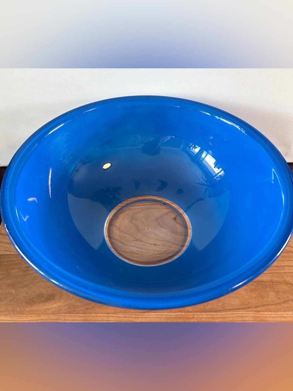 VTG 1970s PYREX Cobalt Blue Glass Clear Bottom 4L Mixing Bowl 12” #326 *READ